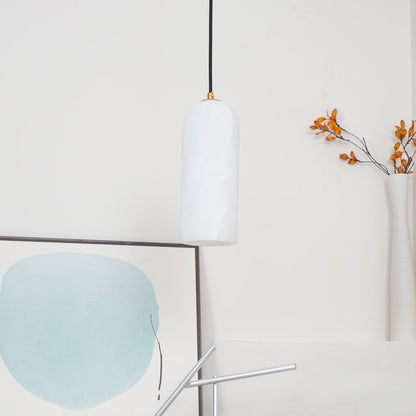 Alabaster Stone Hanging Lamp 10 in Tall White Shade Brass Accent Minimal Pendant for Islands Dining Tables Bedrooms Entryways
