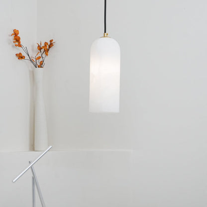 Alabaster Stone Hanging Lamp 10 in Tall White Shade Brass Accent Minimal Pendant for Islands Dining Tables Bedrooms Entryways