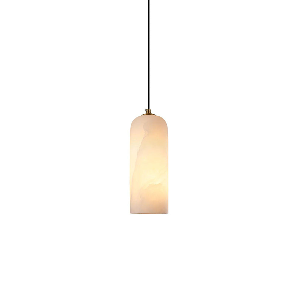 Alabaster Stone Hanging Lamp 10 in Tall White Shade Brass Accent Minimal Pendant for Islands Dining Tables Bedrooms Entryways