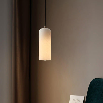 Alabaster Stone Hanging Lamp 10 in Tall White Shade Brass Accent Minimal Pendant for Islands Dining Tables Bedrooms Entryways