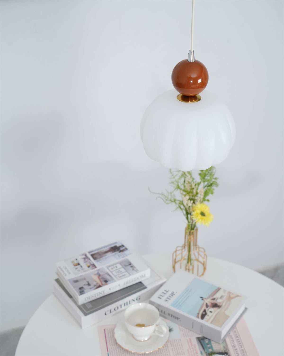 Sculptural Mini Pendant Light with Rounded Acrylic Shade for Dining Rooms, Bedrooms & Kitchen Nooks – 5.5-Inch White Globe Fixture, Adjustab
