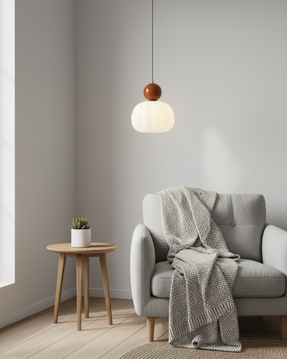 Sculptural Mini Pendant Light with Rounded Acrylic Shade for Dining Rooms, Bedrooms & Kitchen Nooks – 5.5-Inch White Globe Fixture, Adjustab