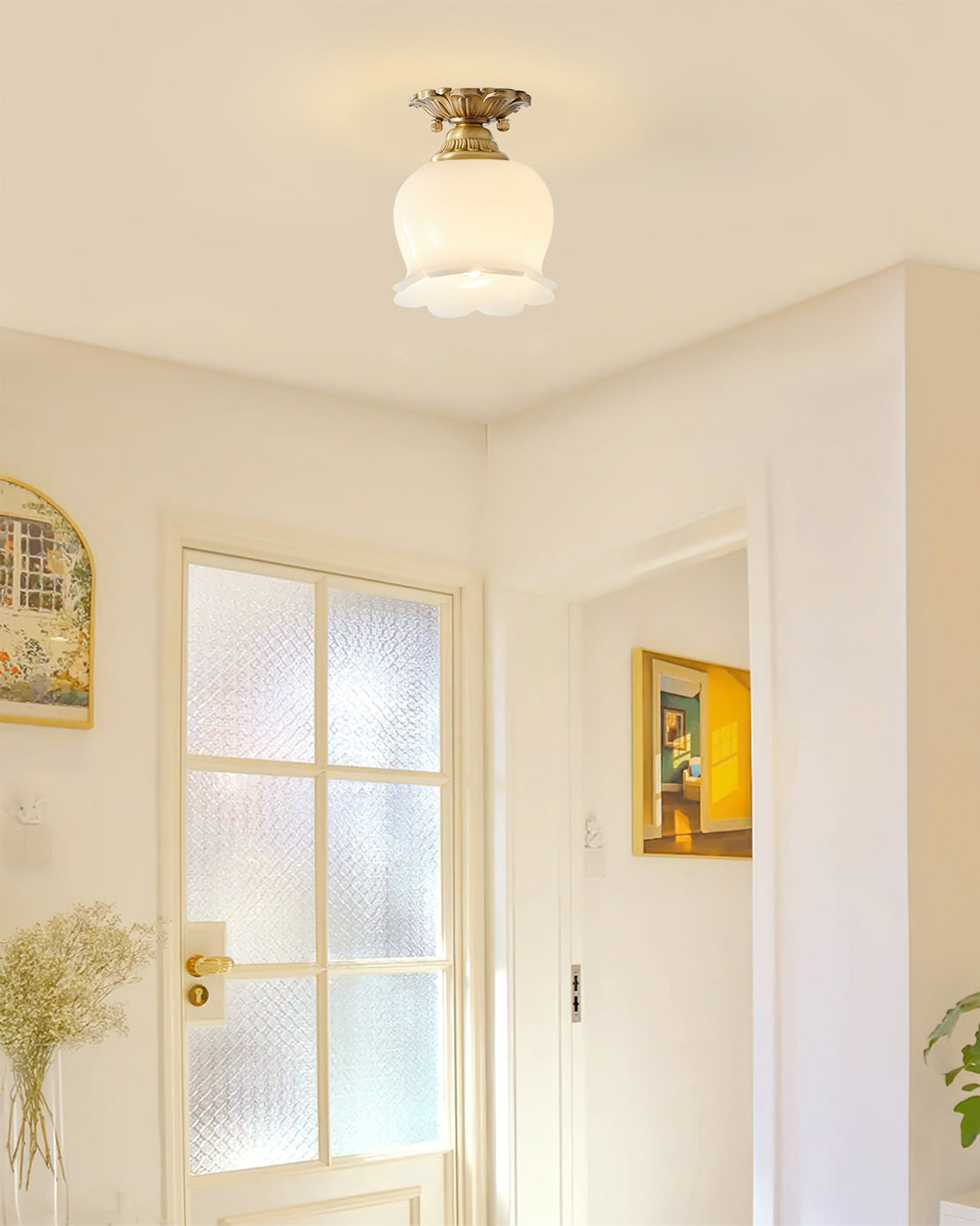 Compact Resin & Brass Flush Mount Ceiling Fixture 6 in Diameter Ambient Room Light E26 Base Bedroom Living Room Dining Kitchen Hallway Entry