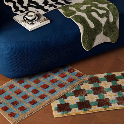 Mosaic Bath Mat - Soft Fabric, Non-Slip Design, Moroccan Pattern