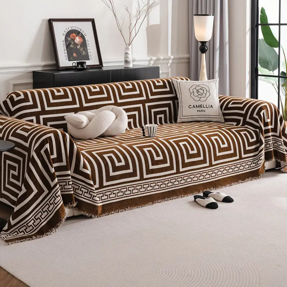 Mosaaic Sofa Cover - Chenille, Bohemian Tassels, Durable Slipcover