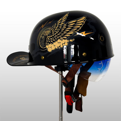 Moto Helmet Cap Style, Lightweight Helmet with DOT and ECE Certification, Open Face Motorcycle Half Helmet for Men