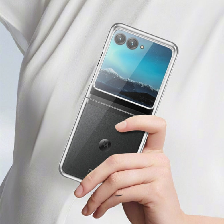 Clear Protective Case for Motorola Razr Plus Foldable Phone with Electroplated Edge Trim