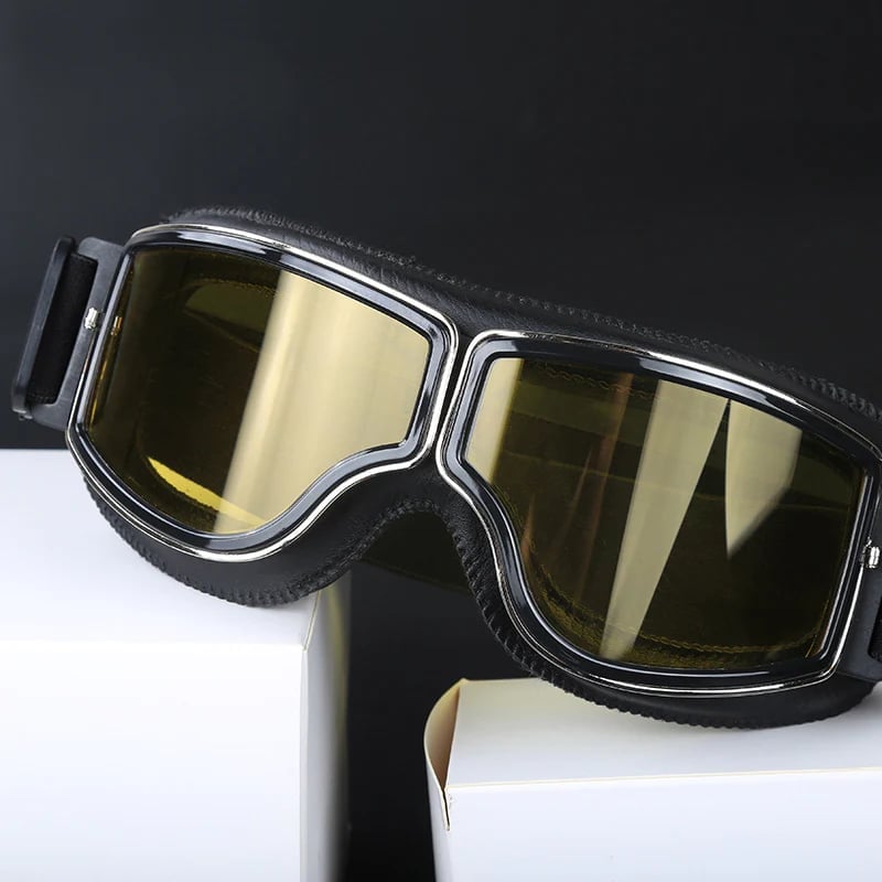 Vintage Motorcycle Goggles with UV Protection & Shatterproof Lens for Bikes, Scooters & Classic Rides