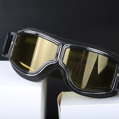 Vintage Motorcycle Goggles with UV Protection & Shatterproof Lens for Bikes, Scooters & Classic Rides