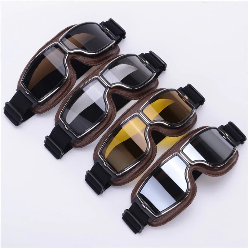 Vintage Motorcycle Goggles with UV Protection & Shatterproof Lens for Bikes, Scooters & Classic Rides
