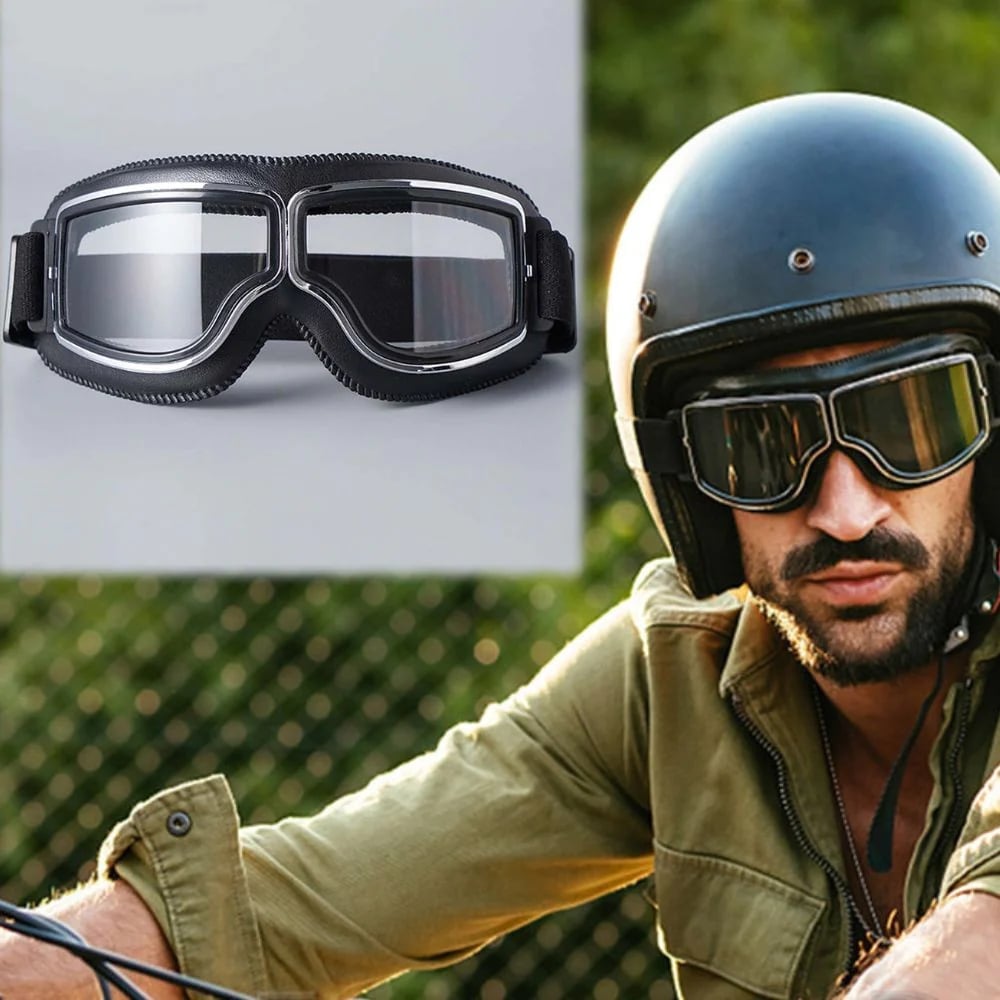 Vintage Motorcycle Goggles with UV Protection & Shatterproof Lens for Bikes, Scooters & Classic Rides