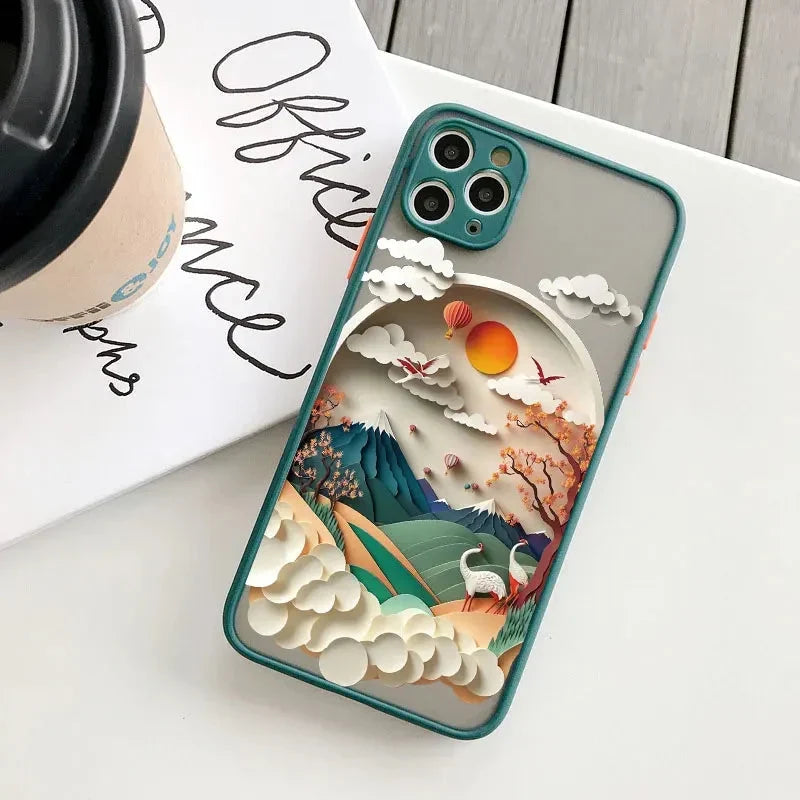 Silicone iPhone Case with Nature Scene Artwork – Shock-Absorbing Protection for iPhone 11-17 Series