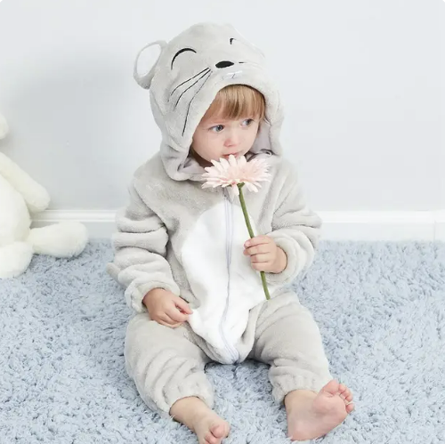 Mameluco con capucha y cierre para bebé con diseño de disfraz de animal para niños y niñas | Pijama tipo loungewear de suave mezcla de algodón y poliéster para bebés de 0-