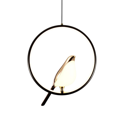 Metal Hanging Light Fixture with Bird Sculpture 11 in Diameter Adjustable Cord 3000K LED for Bedside Dining Nook Living Space Contemporary H