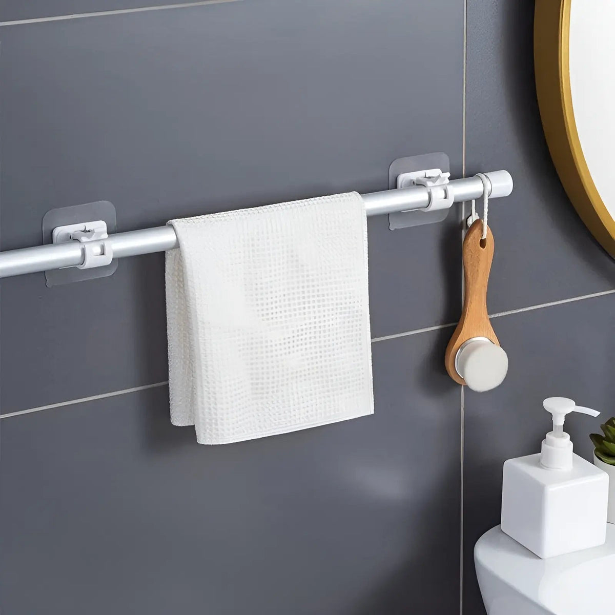 Adhesive Curtain Rod Holders No-Drill Wall Brackets 4-Pack for Windows & Drapery Damage-Free Installation Quick Mount