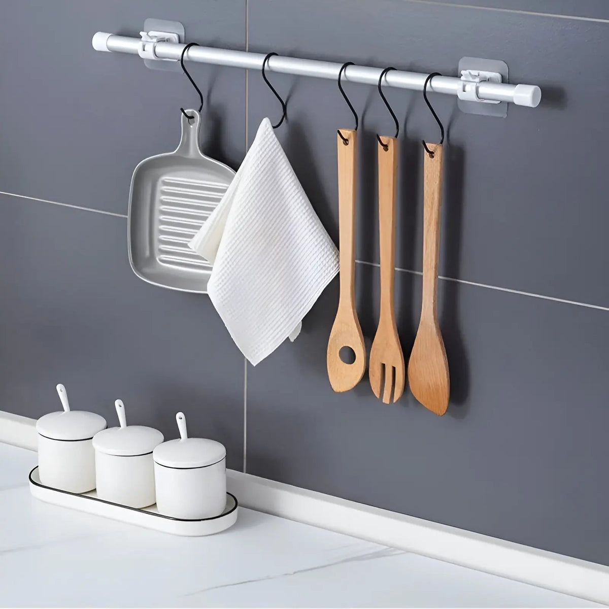 Adhesive Curtain Rod Holders No-Drill Wall Brackets 4-Pack for Windows & Drapery Damage-Free Installation Quick Mount