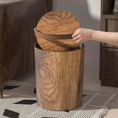 Trash Bin with Swing Lid | Wood Look | Quiet and Hygienic