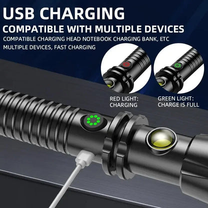 Multi-Functional LED Flashlight | Rechargeable Design with Super Bright Light | Portable Tool for Self-Defense and Outdoor Safety