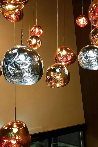 Reflective Globe Pendant Light Fixture with Adjustable Drop | Metal Hanging Ceiling Lamp for Kitchen Island Dining Room Living Space | Avail
