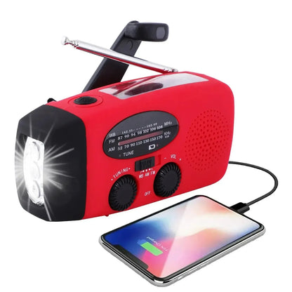 Solar Hand Crank Emergency Radio with LED Flashlight & USB Power Bank for Camping Weather Alerts Outdoor Survival