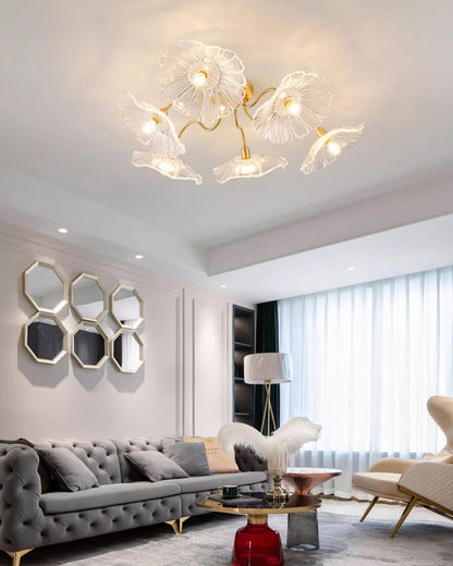Frosted Glass Floral Flush Mount Ceiling Fixture 3-6 Light Semi-Flush Fixture for Bedroom Living Room Dining Room | Modern Decorative Overhe