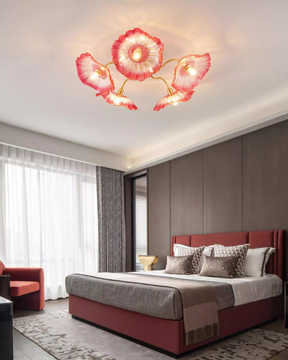 Frosted Glass Floral Flush Mount Ceiling Fixture 3-6 Light Semi-Flush Fixture for Bedroom Living Room Dining Room | Modern Decorative Overhe