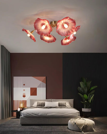 Frosted Glass Floral Flush Mount Ceiling Fixture 3-6 Light Semi-Flush Fixture for Bedroom Living Room Dining Room | Modern Decorative Overhe