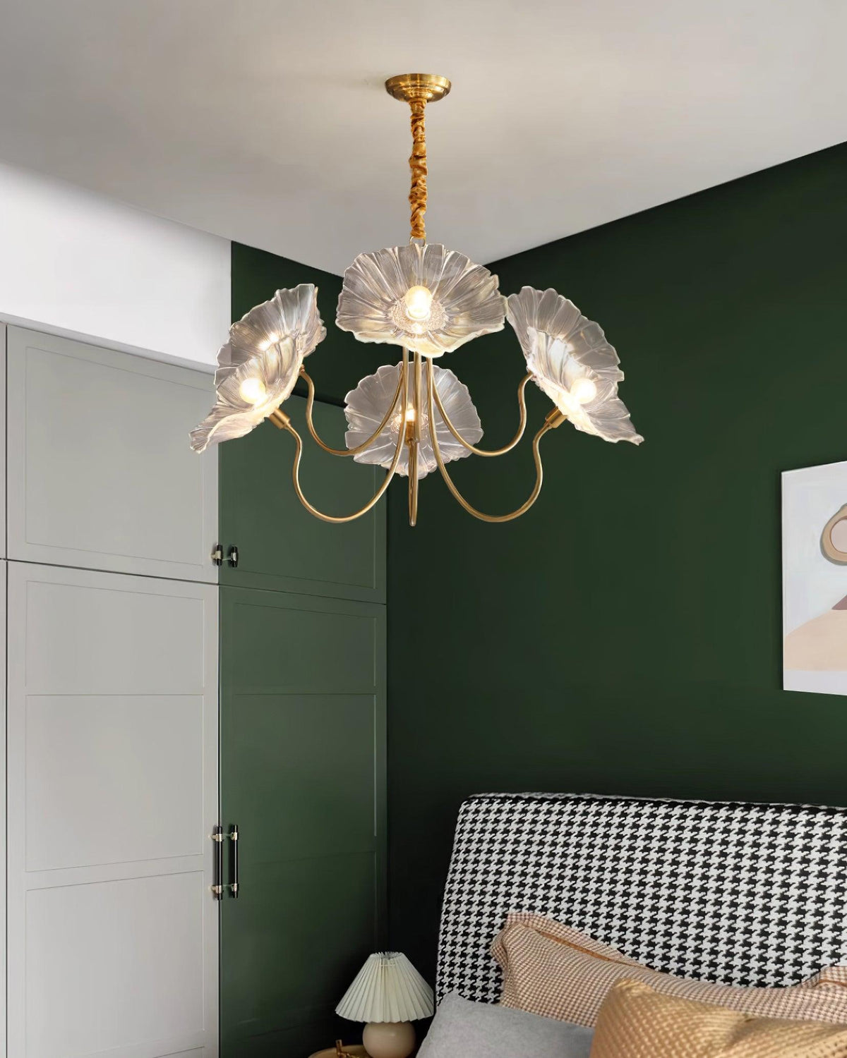 Frosted Glass Floral Pendant Light 35 in Multi-Arm Hanging Fixture Clear Pink Gold Overhead Illumination Dining Living Foyer Entry Modern In