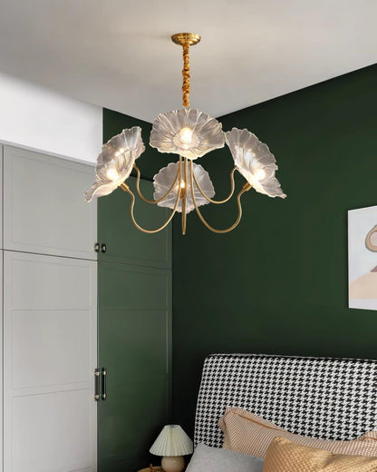 Frosted Glass Floral Pendant Light 35 in Multi-Arm Hanging Fixture Clear Pink Gold Overhead Illumination Dining Living Foyer Entry Modern In