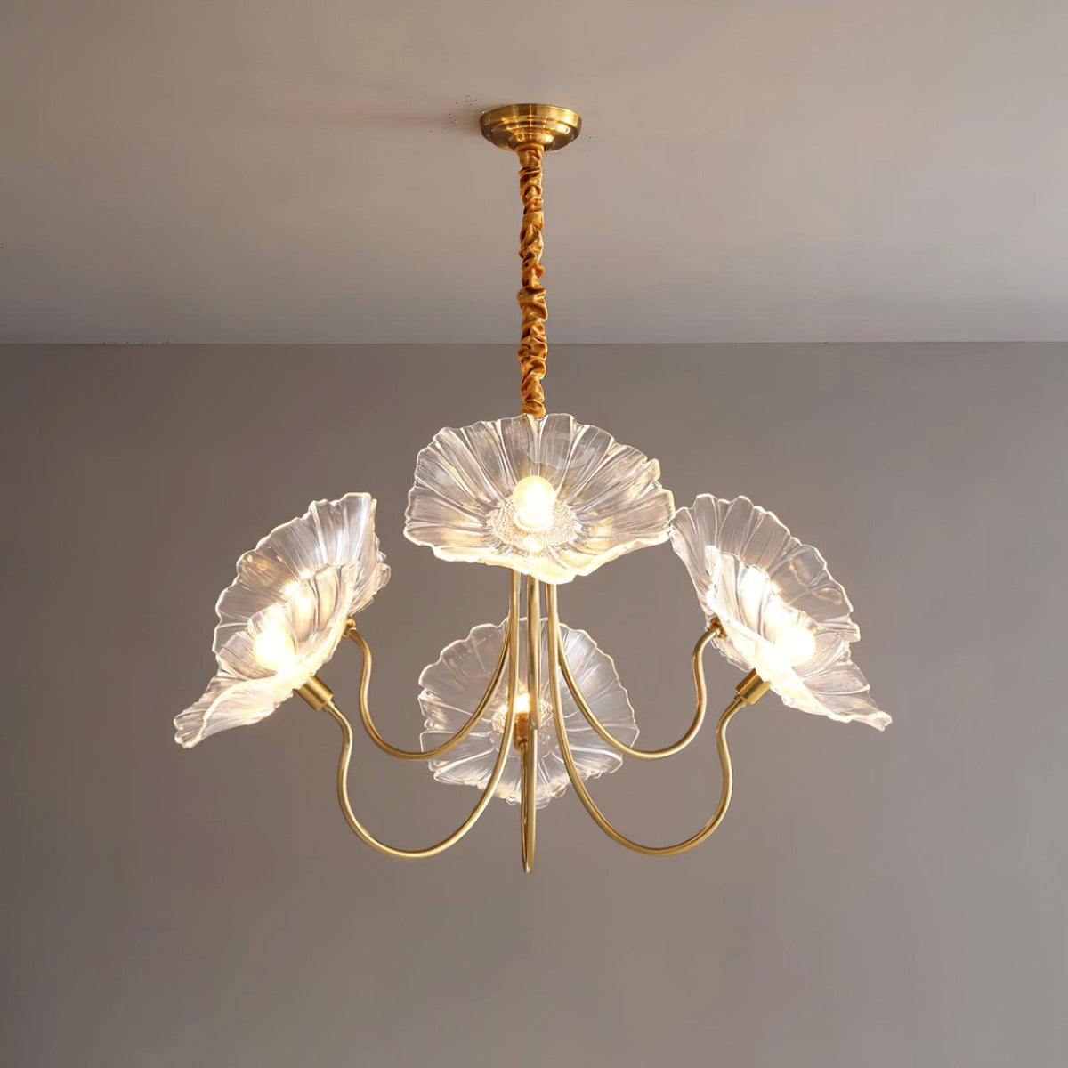 Frosted Glass Floral Pendant Light 35 in Multi-Arm Hanging Fixture Clear Pink Gold Overhead Illumination Dining Living Foyer Entry Modern In