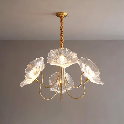 Frosted Glass Floral Pendant Light 35 in Multi-Arm Hanging Fixture Clear Pink Gold Overhead Illumination Dining Living Foyer Entry Modern In