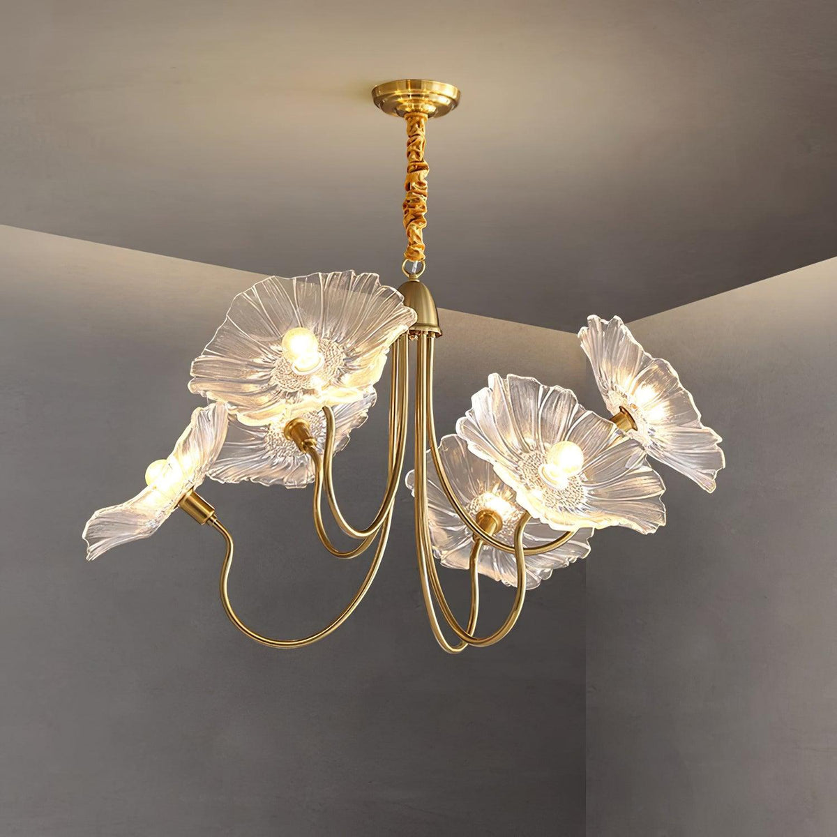 Frosted Glass Floral Pendant Light 35 in Multi-Arm Hanging Fixture Clear Pink Gold Overhead Illumination Dining Living Foyer Entry Modern In