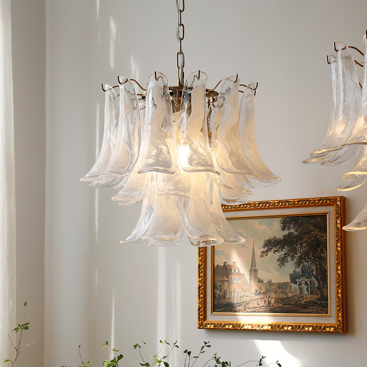 Multi-Arm Glass Pendant Light Fixture with E14 Sockets – Adjustable Height Hanging Lamp for Dining Room, Foyer & Living Room – Metal Frame w