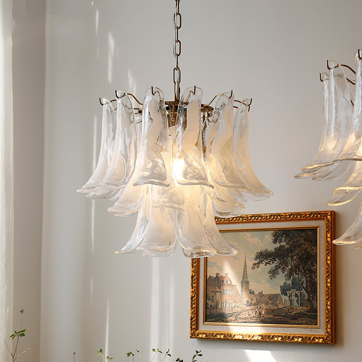 Multi-Arm Glass Pendant Light Fixture with E14 Sockets – Adjustable Height Hanging Lamp for Dining Room, Foyer & Living Room – Metal Frame w