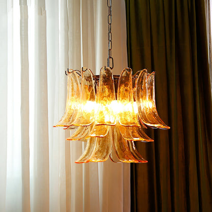 Multi-Arm Glass Pendant Light Fixture with E14 Sockets – Adjustable Height Hanging Lamp for Dining Room, Foyer & Living Room – Metal Frame w