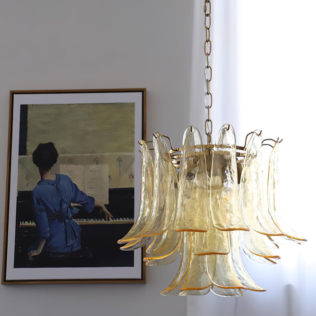 Multi-Arm Glass Pendant Light Fixture with E14 Sockets – Adjustable Height Hanging Lamp for Dining Room, Foyer & Living Room – Metal Frame w