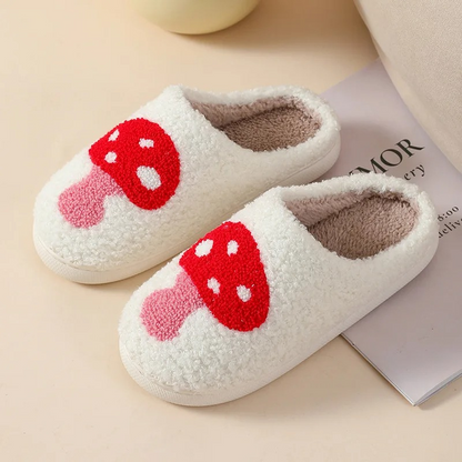 Plush Memory Foam Slippers with Heart & Mushroom Designs for Indoor & Outdoor Wear – Cozy House Shoes