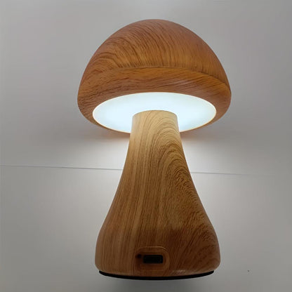 Mushroom Table Lamp - Wooden, USB-C Rechargeable LED Lights