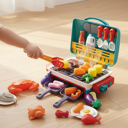 Mi primera barbacoa | Set de parrilla de juguete para niños con comida que cambia de color y efecto de humo | Divertido juego de roles para pequeños parrilleros