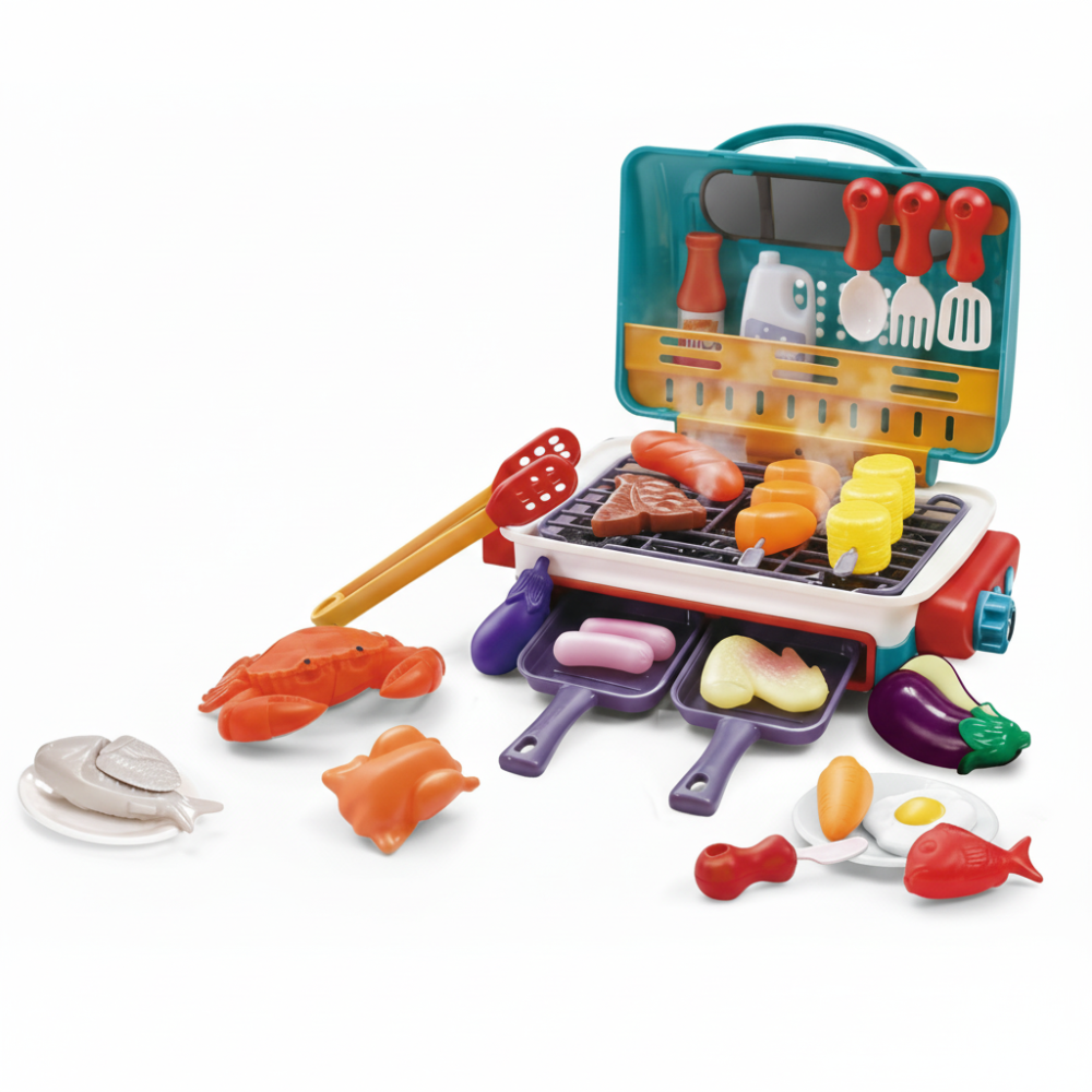 Mi primera barbacoa | Set de parrilla de juguete para niños con comida que cambia de color y efecto de humo | Divertido juego de roles para pequeños parrilleros