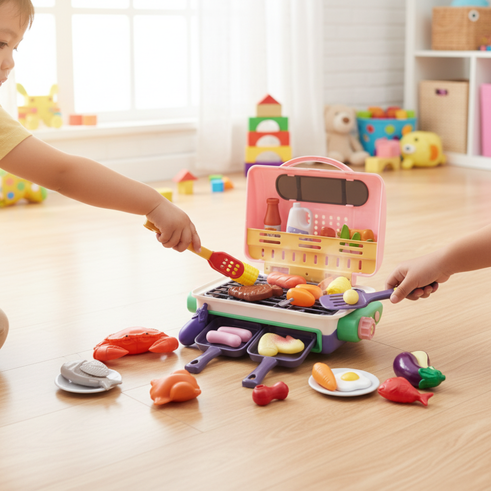 Mi primera barbacoa | Set de parrilla de juguete para niños con comida que cambia de color y efecto de humo | Divertido juego de roles para pequeños parrilleros