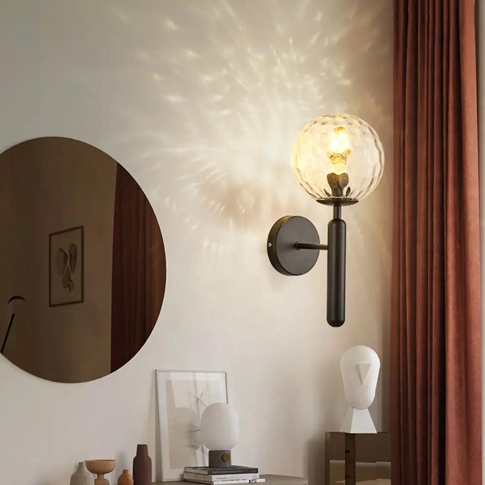 Decorative Wall Sconce Light with Handcrafted Glass Shade for Living Room Bedroom Hallway Modern Brass Black Finish