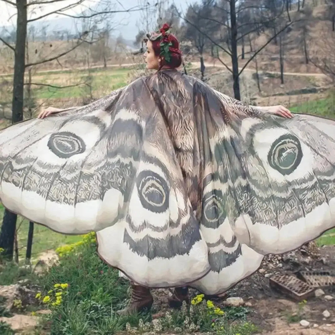 Moth Wing Cape Gray Nature-Inspired Costume Shawl for Festivals Photoshoots Halloween Performances Dance Parties Cosplay Events