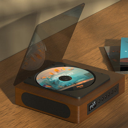 Tabletop Disc Player with Wireless Audio Streaming FM Tuner LCD Screen USB-C Charging Wood-Look Finish for Living Room Bedroom Office Deskto