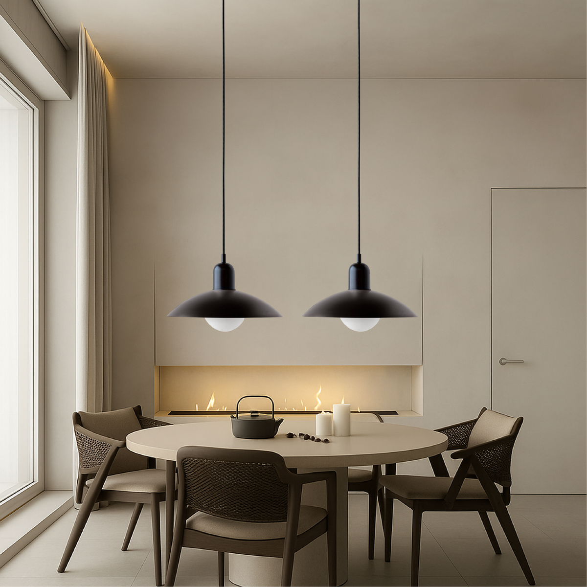 Iron Dome Pendant Light 12.6 in Adjustable Cable Warm LED Kitchen Island Dining Room Overhead Fixture Modern Two-Tone Hanging Lamp for Conte