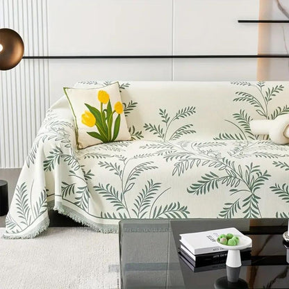 Natura Chenille Sofa Cover - Cotton Blend, Non-Slip, Stylish Tassels