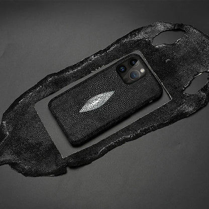 Authentic Stingray Skin Phone Case for iPhone 17 Pro Max 16 15 14 13 12 11 Shock Absorbent Premium Leather Cover Anti-Fingerprint