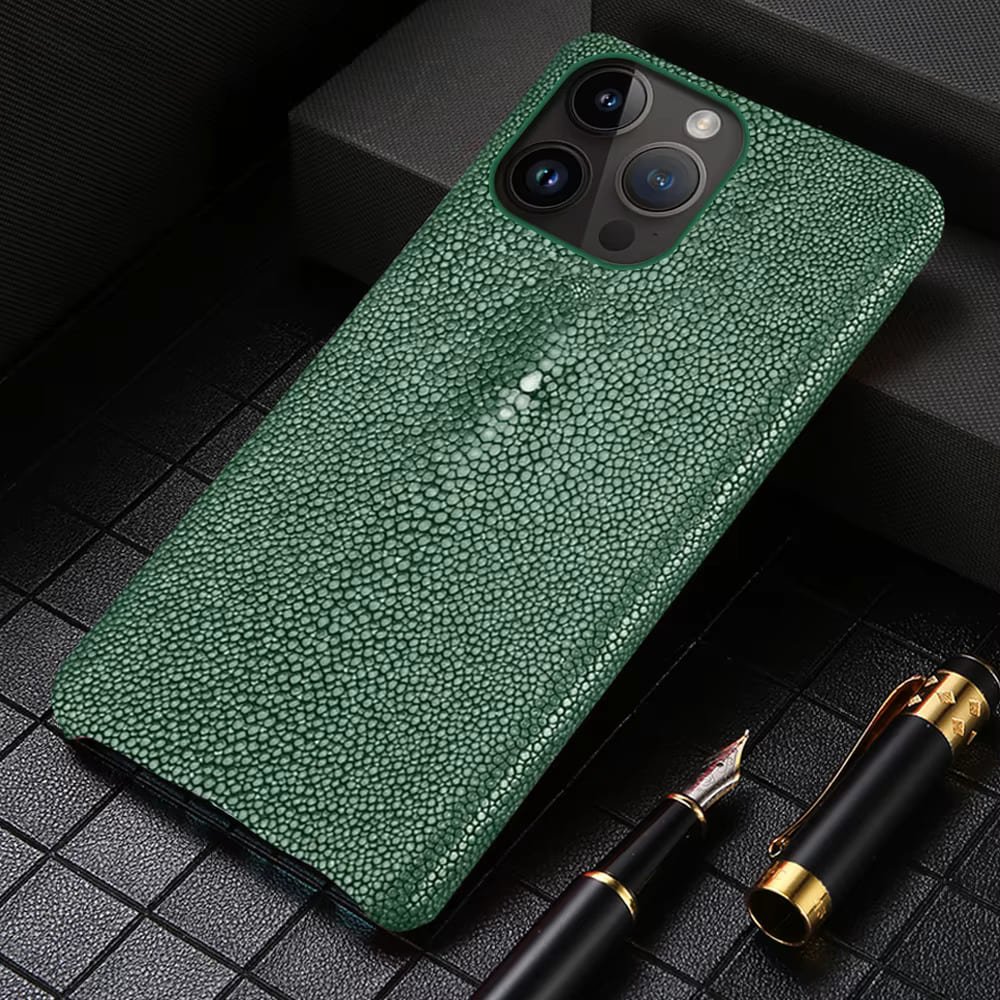 Authentic Stingray Skin Phone Case for iPhone 17 Pro Max 16 15 14 13 12 11 Shock Absorbent Premium Leather Cover Anti-Fingerprint