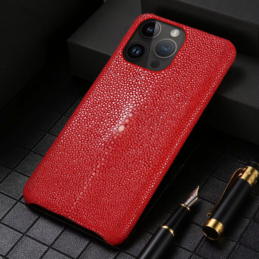 Authentic Stingray Skin Phone Case for iPhone 17 Pro Max 16 15 14 13 12 11 Shock Absorbent Premium Leather Cover Anti-Fingerprint