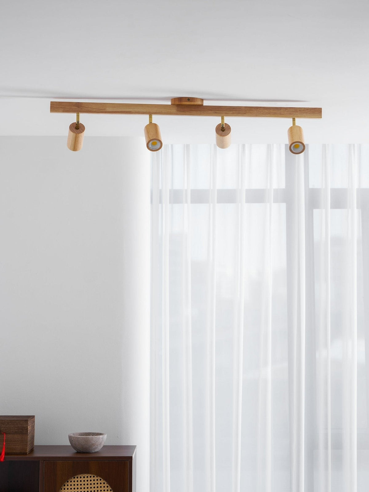 Multi-Head Track Spotlight with Wooden Shades for Kitchen, Dining Room & Living Room | Adjustable LED Rail Fixture | Rustic Farmhouse Ceilin